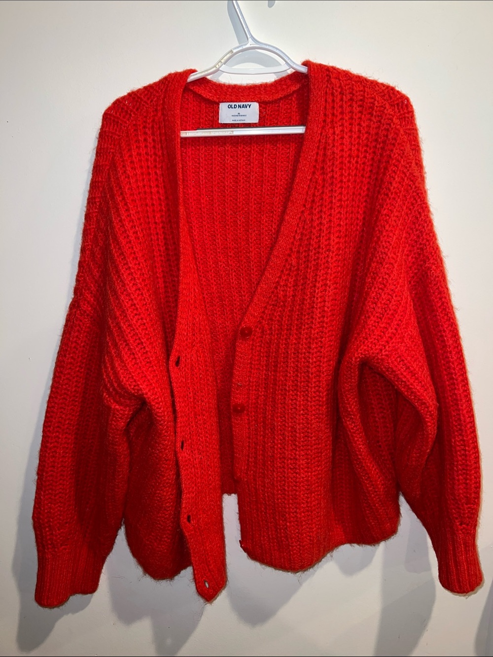 Old Navy Red Button-Front Chunky Knit Sweater